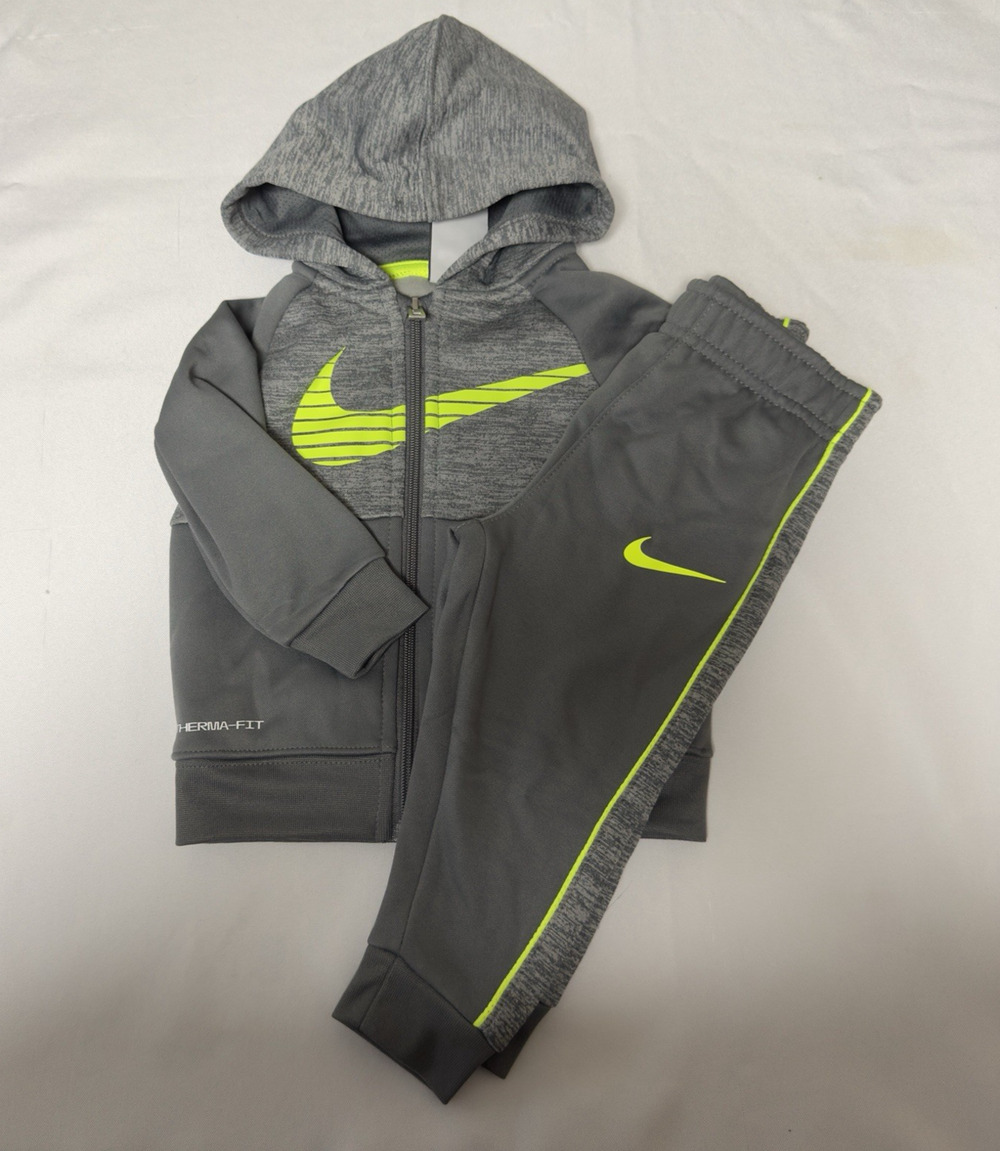Nike Toddler Boys Therma-FIT Hoodie Joggers Set 12 Months Smoke Grey Volt